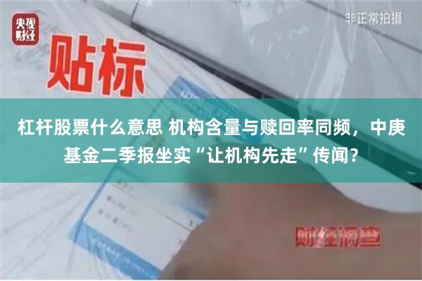 杠杆股票什么意思 机构含量与赎回率同频，中庚基金二季报坐实“让机构先走”传闻？